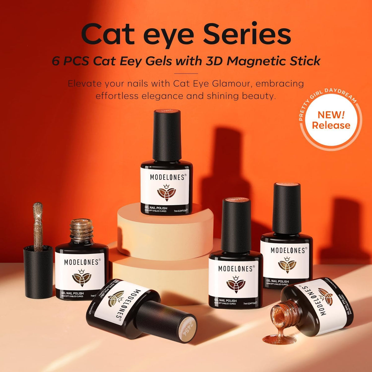 modelones Cat Eye Gel Nail Polish in brown shade applied