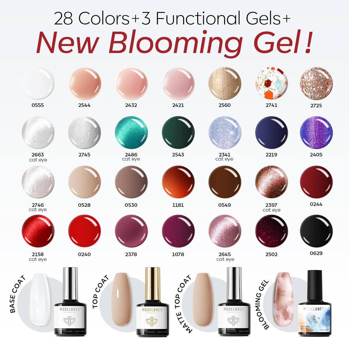 modelones Cat Eye Gel Nail Polish Kit 32PCS with glitter options