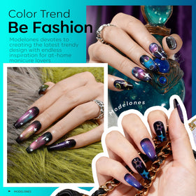 modelones Cat Eye Gel Nail Polish Set blue shade close-up
