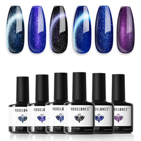 modelones Cat Eye Gel Nail Polish Set front view with 6 glitter shades