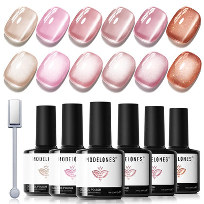 modelones Cat Eye Gel Nail Polish Set front view with six shades