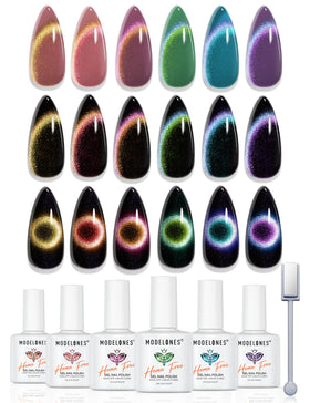 modelones Cat Eye Gel Nail Polish Set front view with six vibrant colours