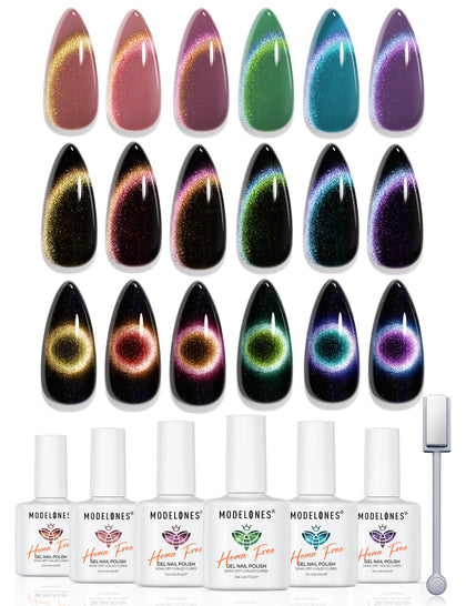 modelones Cat Eye Gel Nail Polish Set front view with six vibrant colours