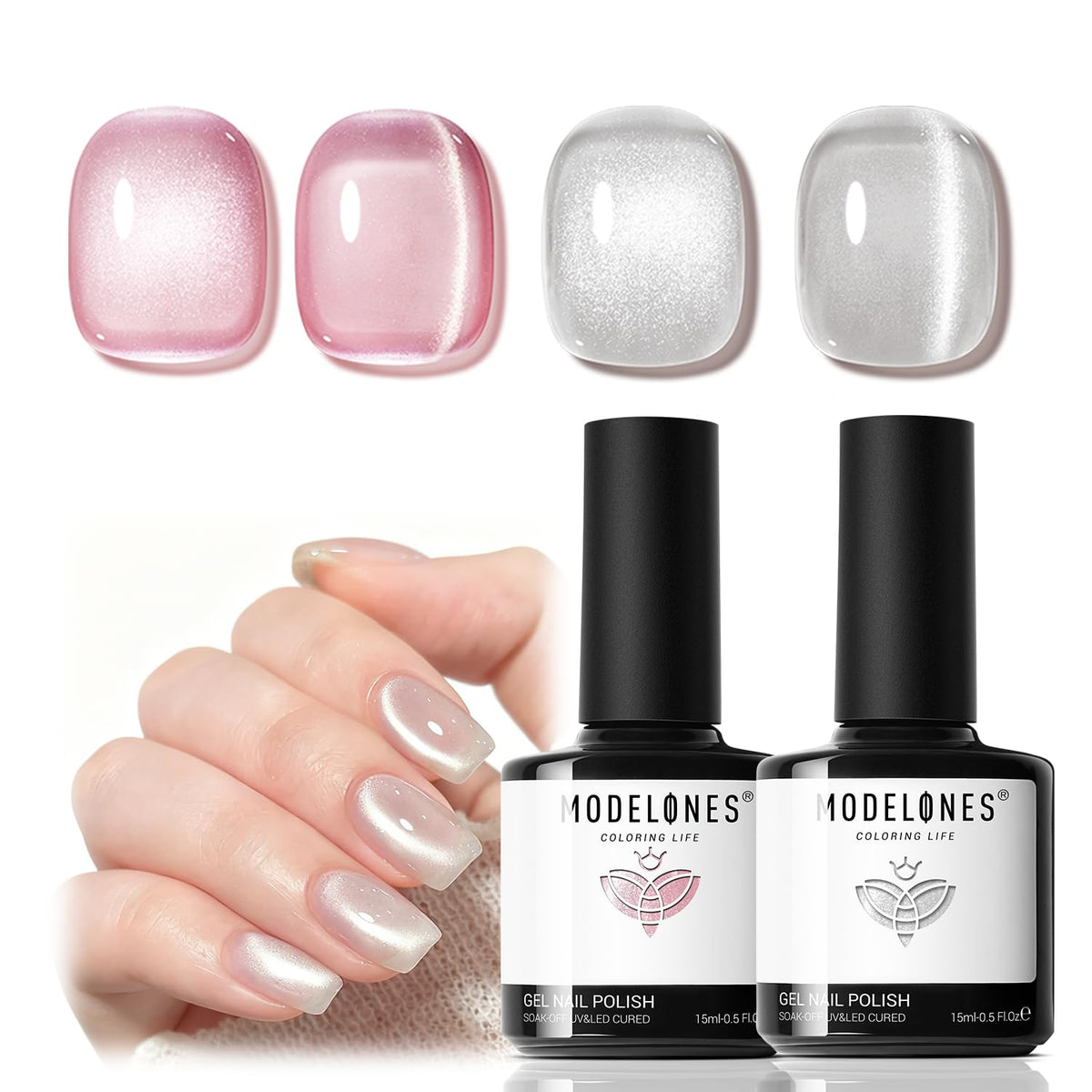 modelones Cat Eye Gel Nail Polish Set front view with two 15ml bottles