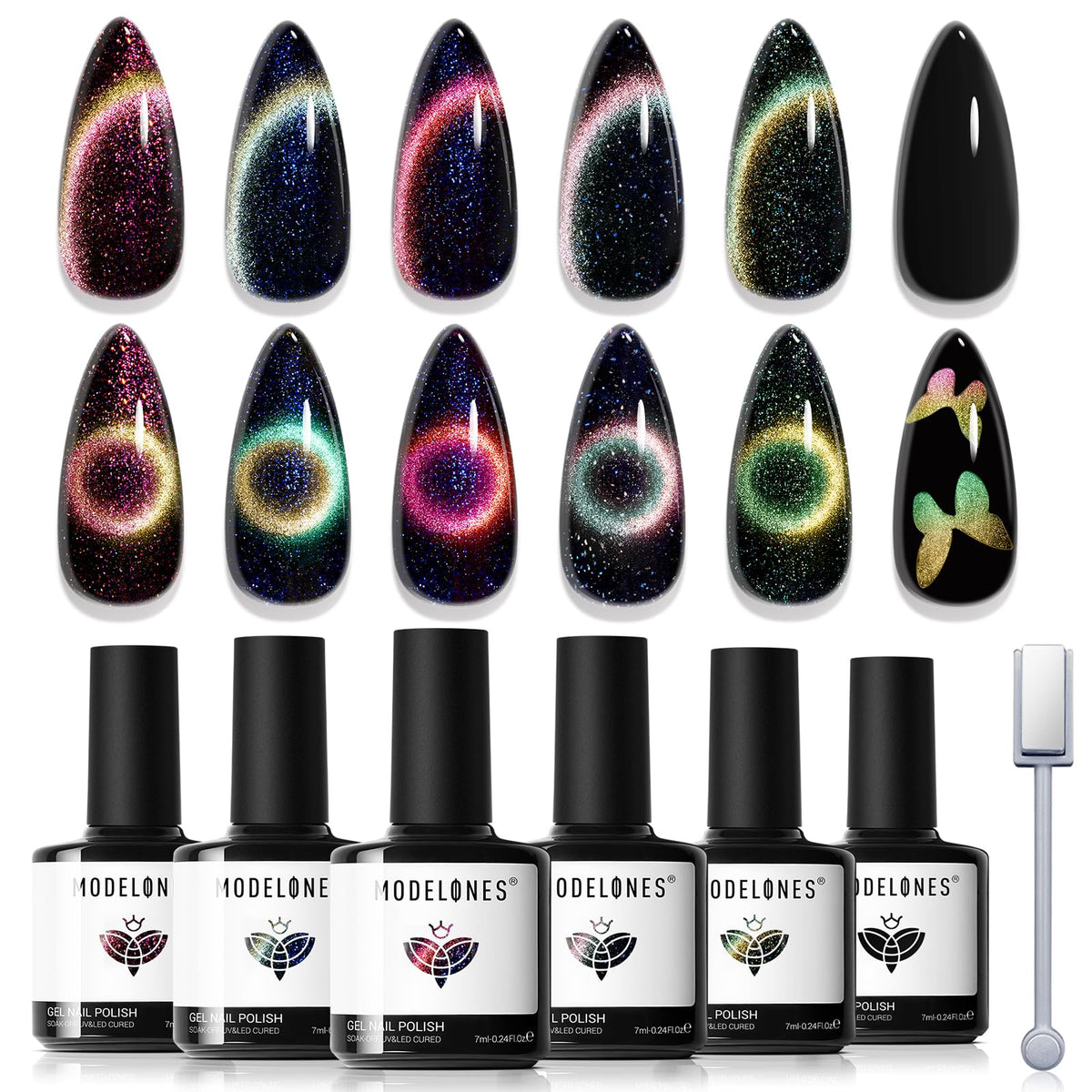 modelones Cat Eye Gel Nail Polish Set with 6 colours front view