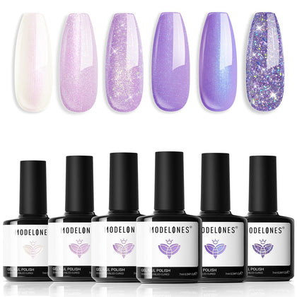 modelones Cat Eye Gel Nail Polish Set with 6 glitter shades