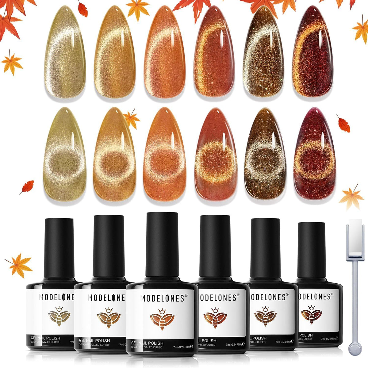 modelones Cat Eye Gel Nail Polish Set with 6 shades in packaging
