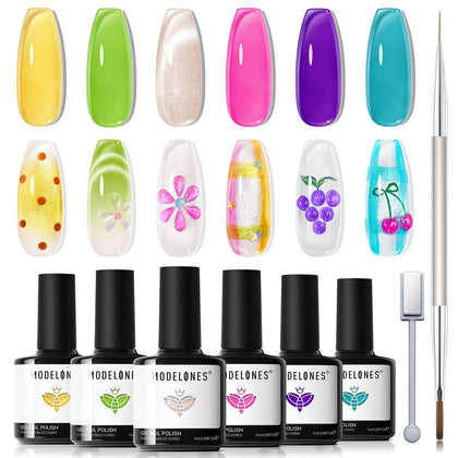 modelones Cat Eye Gel Nail Polish Set with six vibrant colours