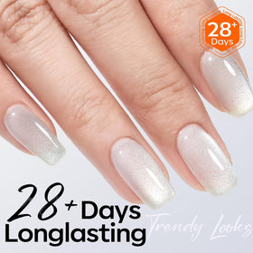 modelones Cat Eye Gel Nail Polish Silver White Glitter applied on nails