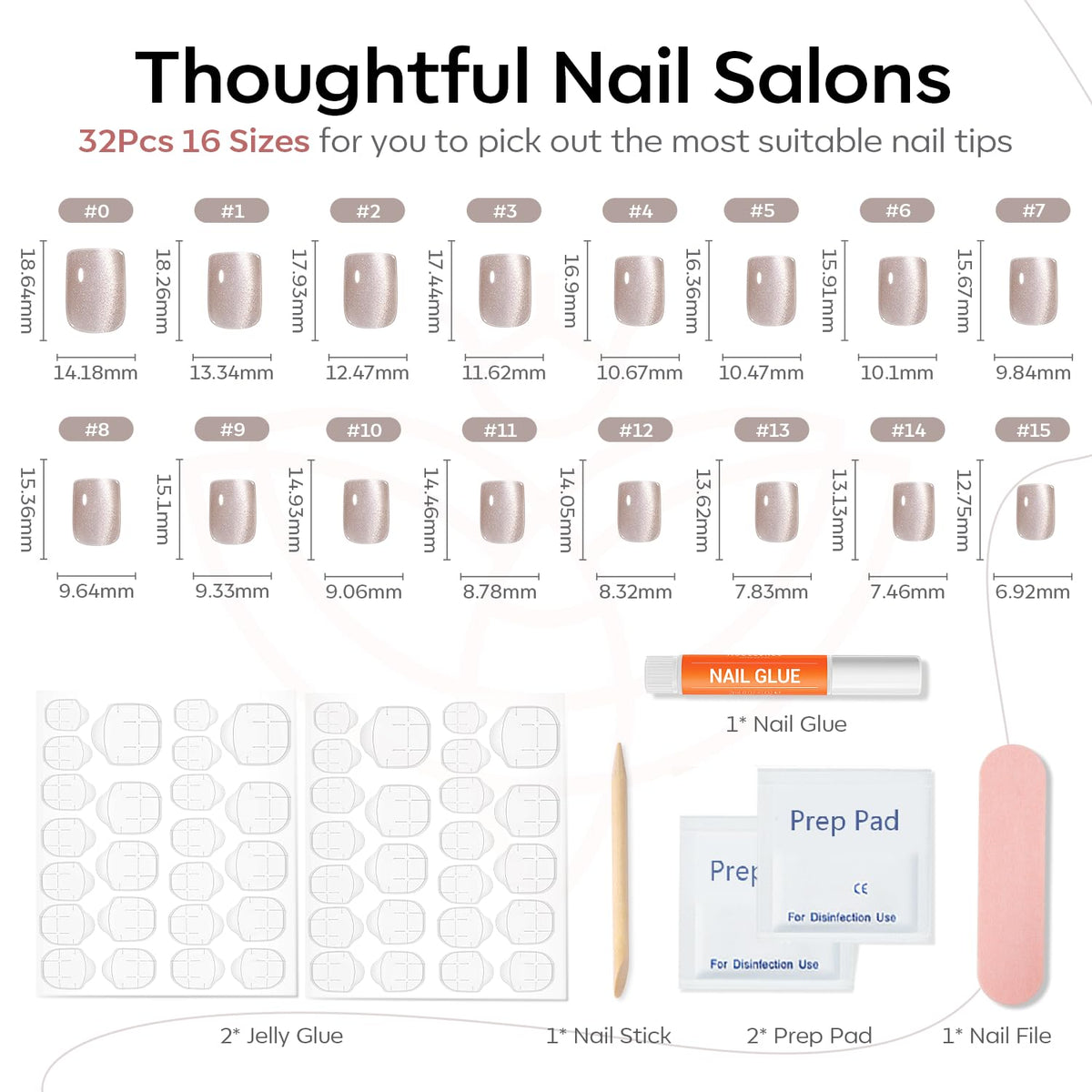 modelones Cat Eye Press On Nails displayed with cuticle stick and prep pad