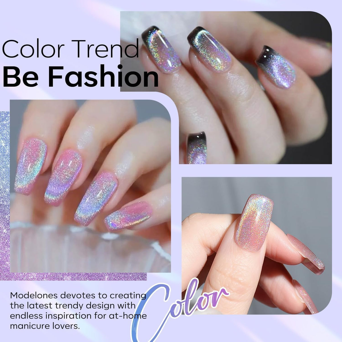 modelones Cat Eye Rainbow Gel Nail Polish bottle with silver glitter