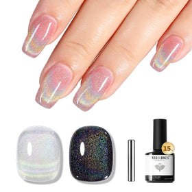 modelones Cat Eye Rainbow Gel Nail Polish front view with holographic glitter