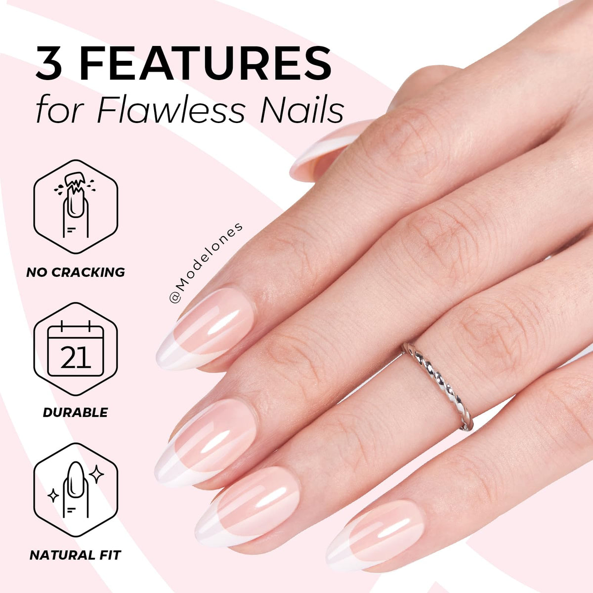 modelones Chrome French Tip Press on Nails close-up of design