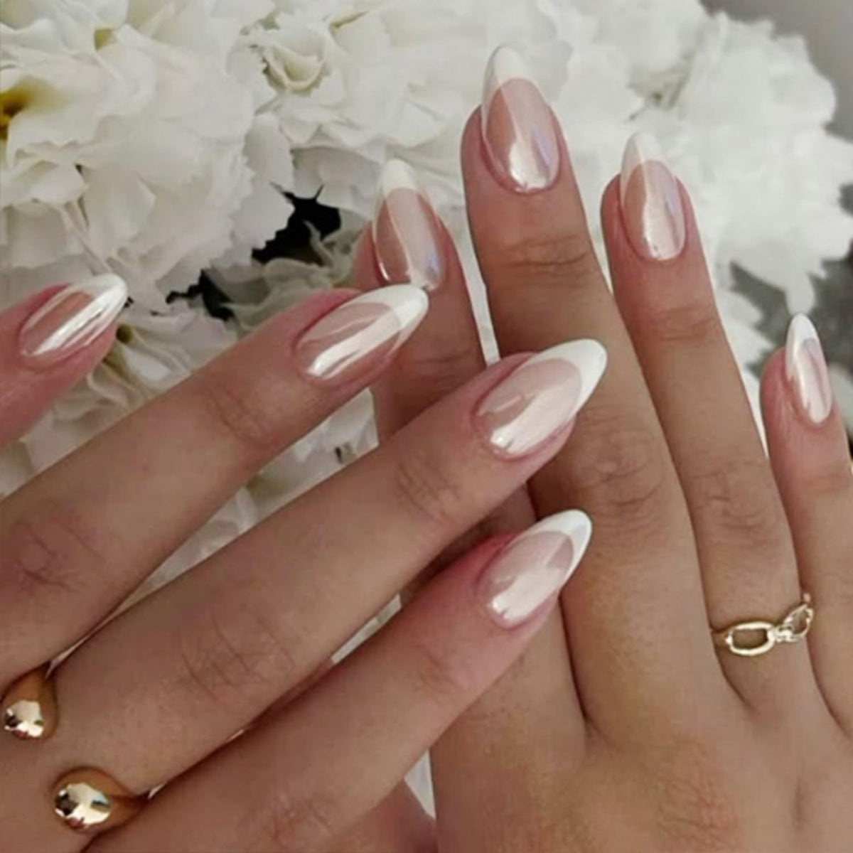 modelones Chrome French Tip Press on Nails kit front view