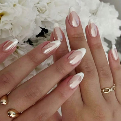 modelones Chrome French Tip Press on Nails kit front view