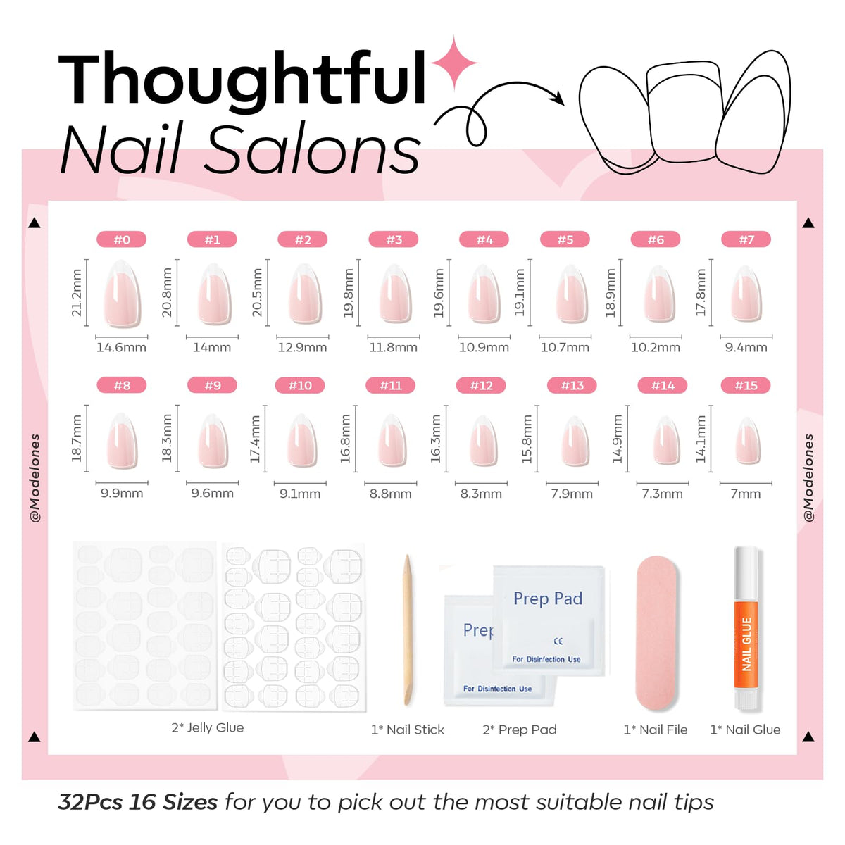 modelones Chrome French Tip Press on Nails with double-sided nail file