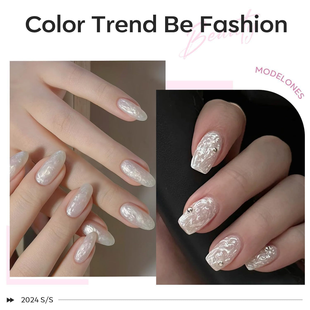 modelones Chrome Gel Nail Polish sheer pearl opal white swatch