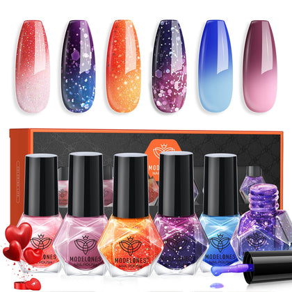 modelones Color Changing Nail Polish Set with six neon shades