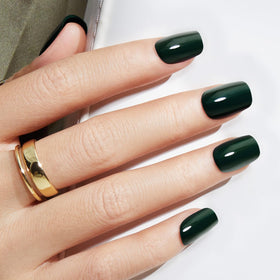 modelones Dark Green Press On Nails kit with accessories