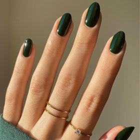 modelones dark green press on nails short almond front view