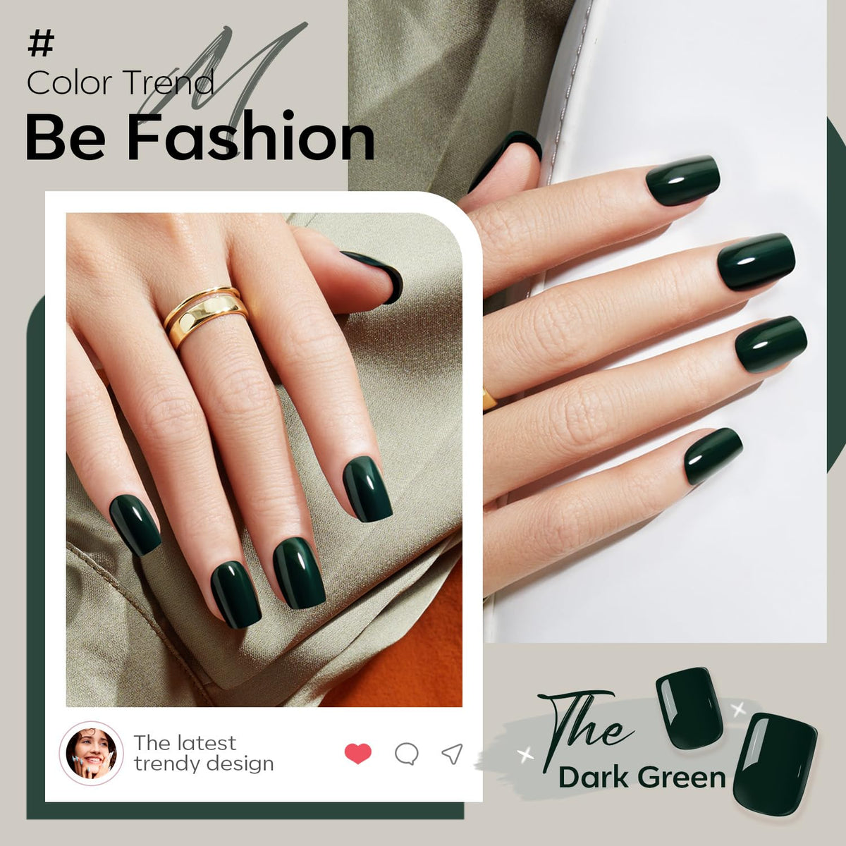 modelones Dark Green Press On Nails showing different sizes