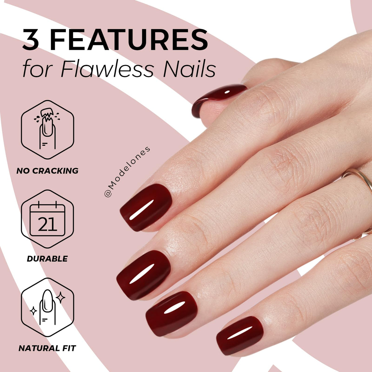 modelones dark red nails applied on fingers