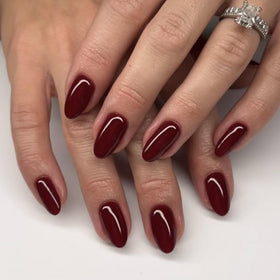 modelones Dark Red Press on Nails Short Almond kit contents