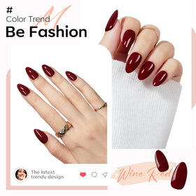 modelones Dark Red Press on Nails Short Almond side view