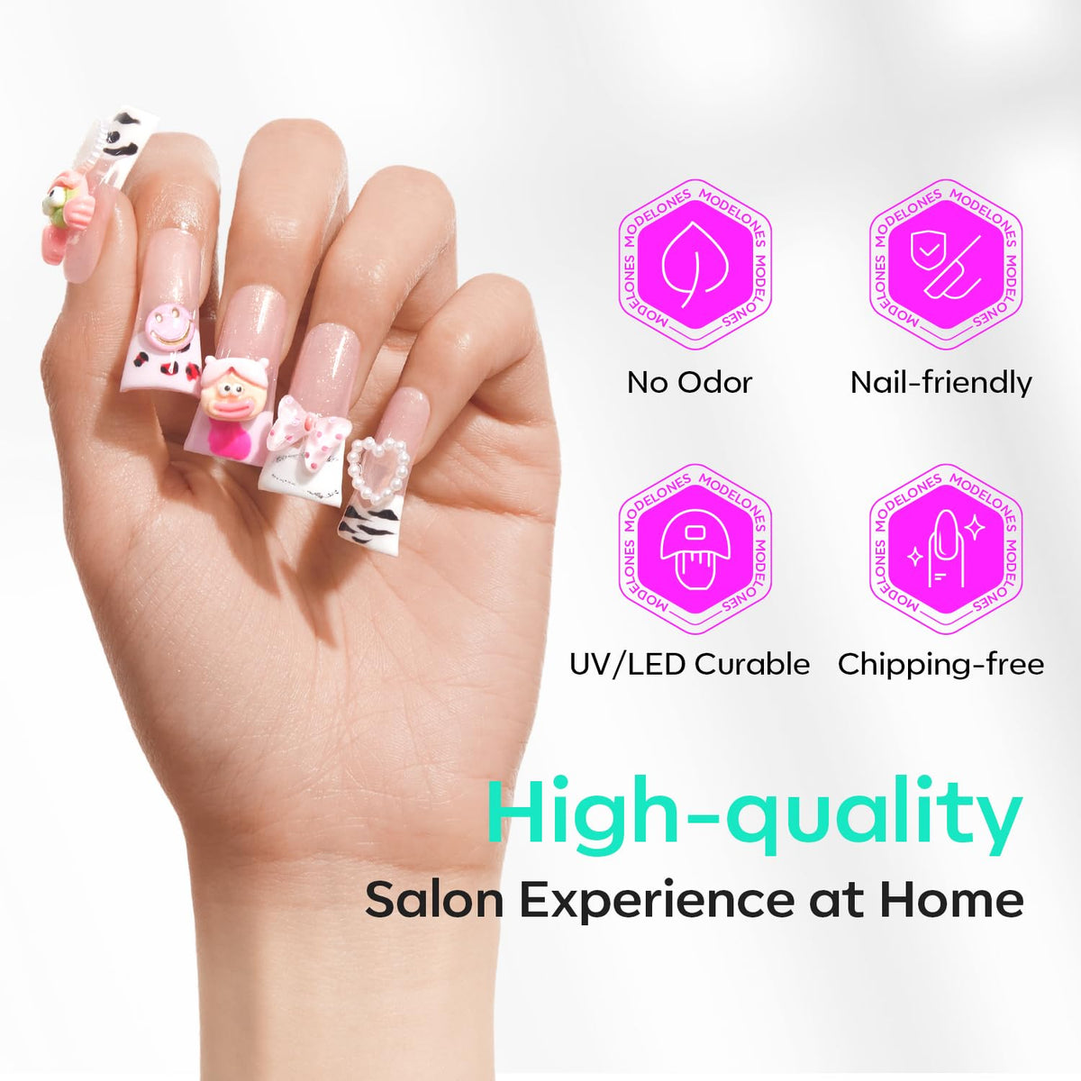 modelones Duck Nail Tips displayed with nail art tools