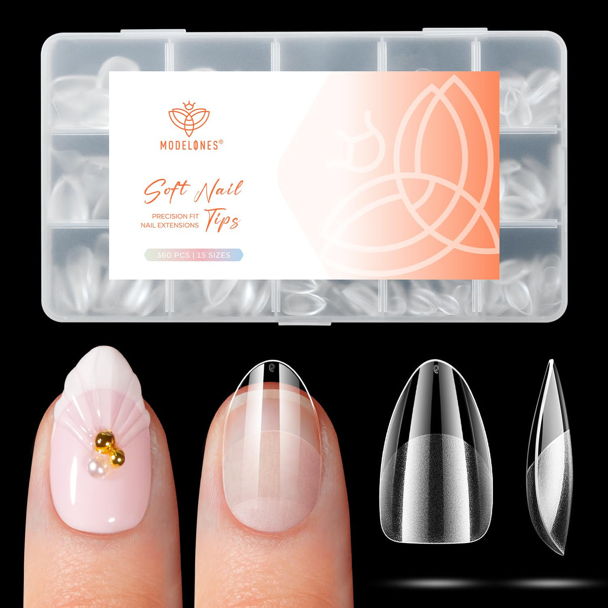 modelones Extra Short Almond Nail Tips 360pcs front view