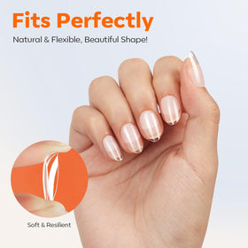 modelones Extra Short Almond Nail Tips in use on manicured nails