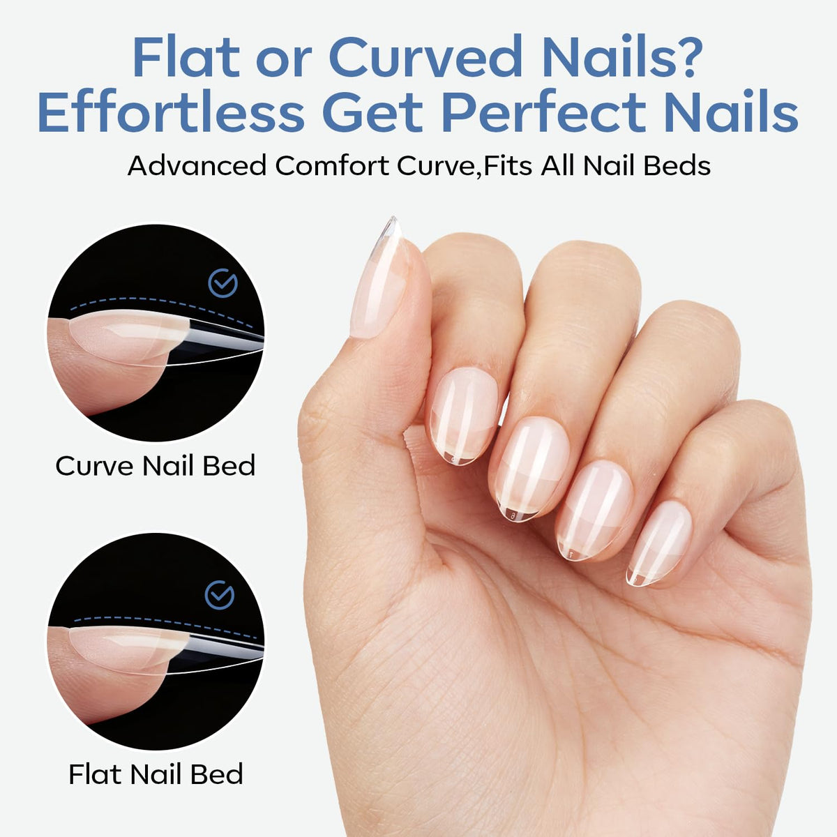 modelones Extra Short Almond Nail Tips in use on nails