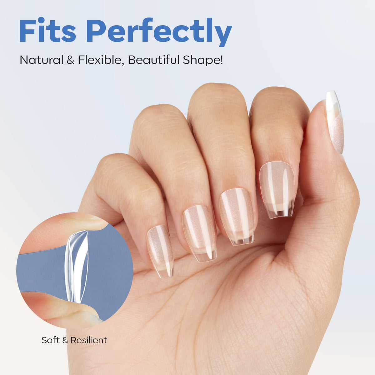 Modelones Extra Short Coffin Nail Tips being applied to nails