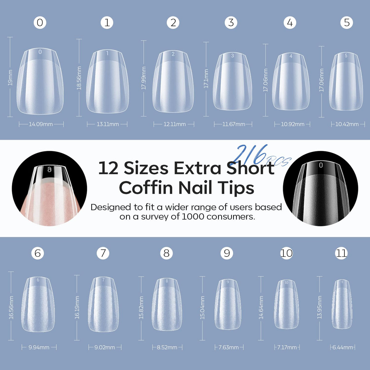 Modelones Extra Short Coffin Nail Tips in a nail salon setting