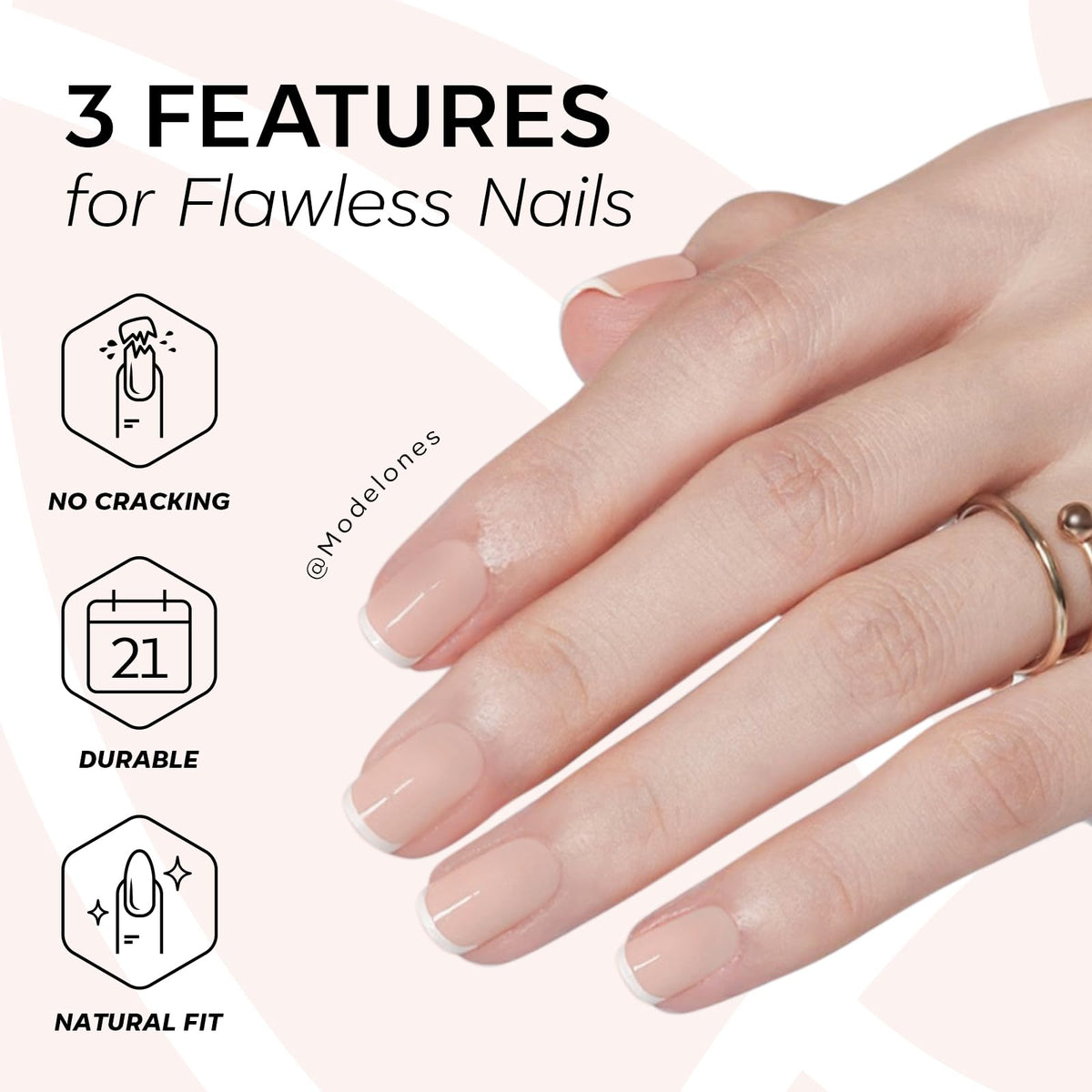 modelones Extra Short Press on Nails close-up of French tip design