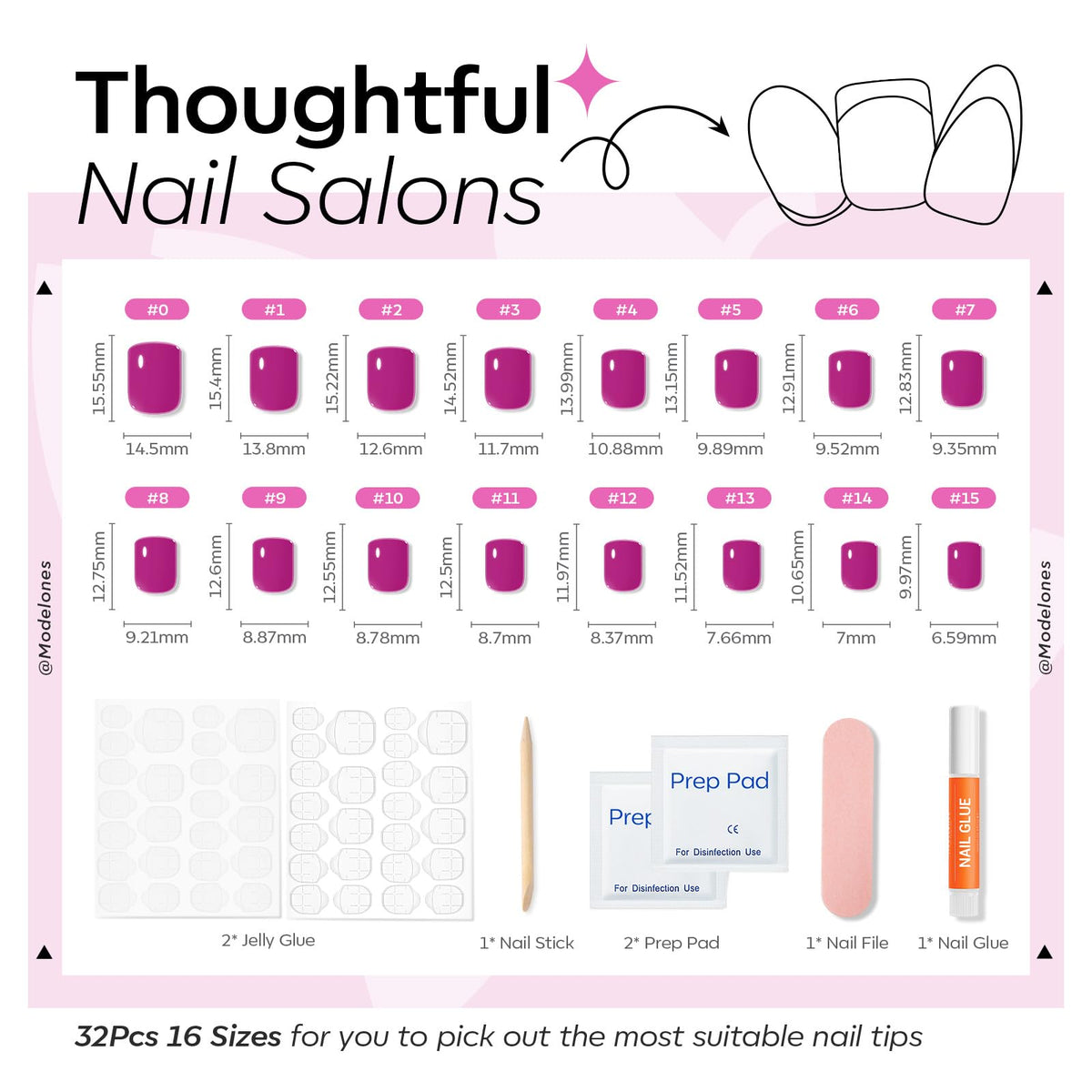 modelones Extra Short Press on Nails Plum Jelly prep pad