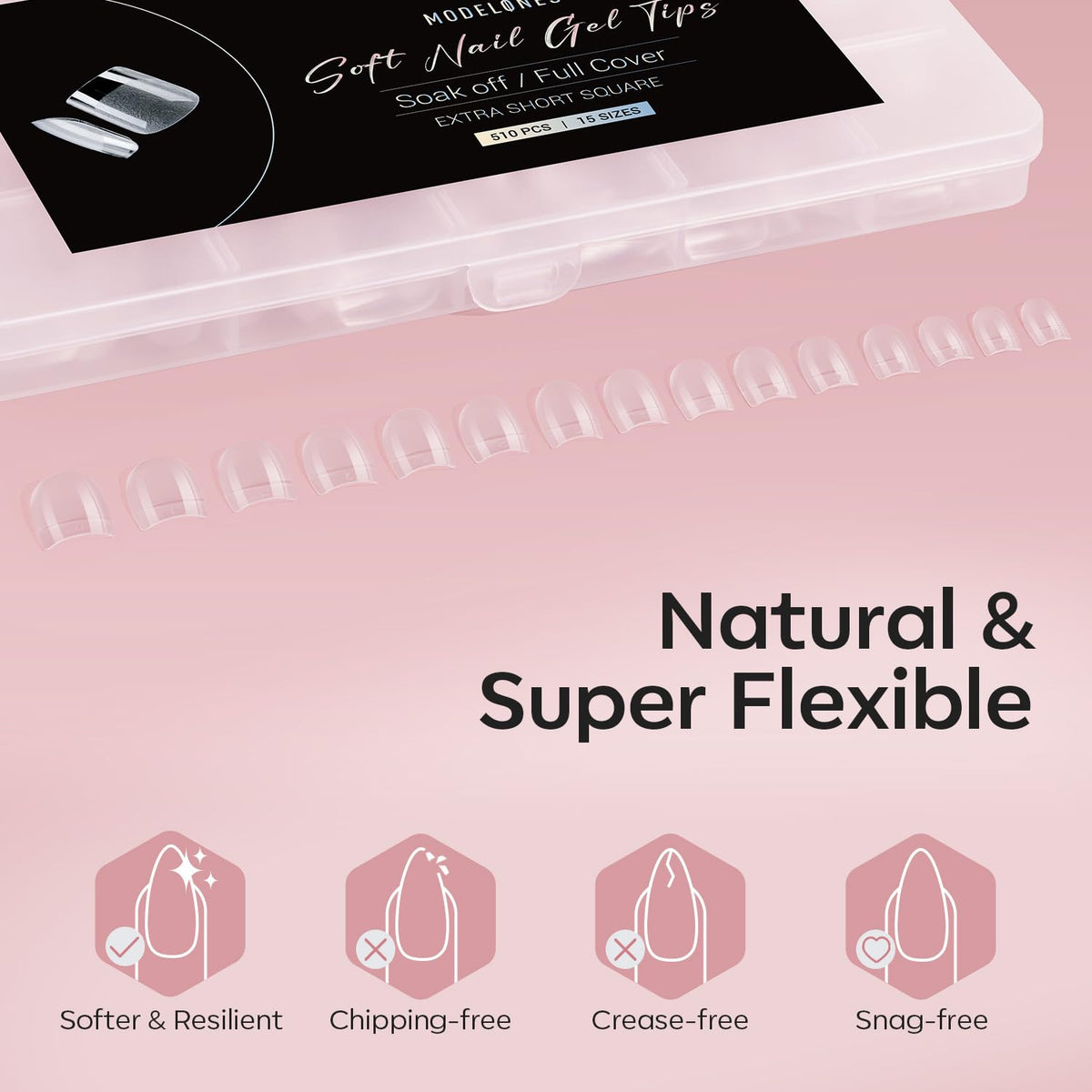 modelones Extra Short Square Nail Tips close-up view