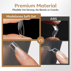 modelones Extra Short Square Nail Tips with nail polish