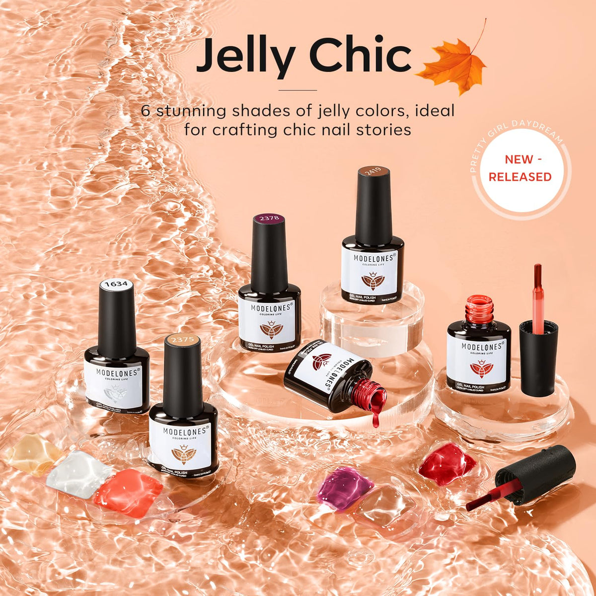 modelones Fall Jelly Tortoise Gel Nail Polish Set with colour swatches