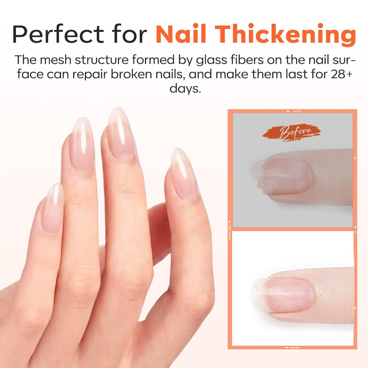 modelones Fiber Rubber Base Gel 15ml texture on a nail