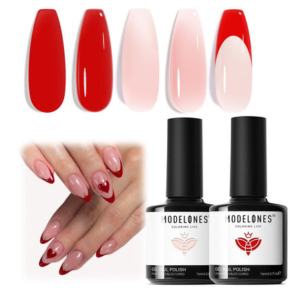 modelones French Tip Gel Nail Polish Set red and nude bottles front view