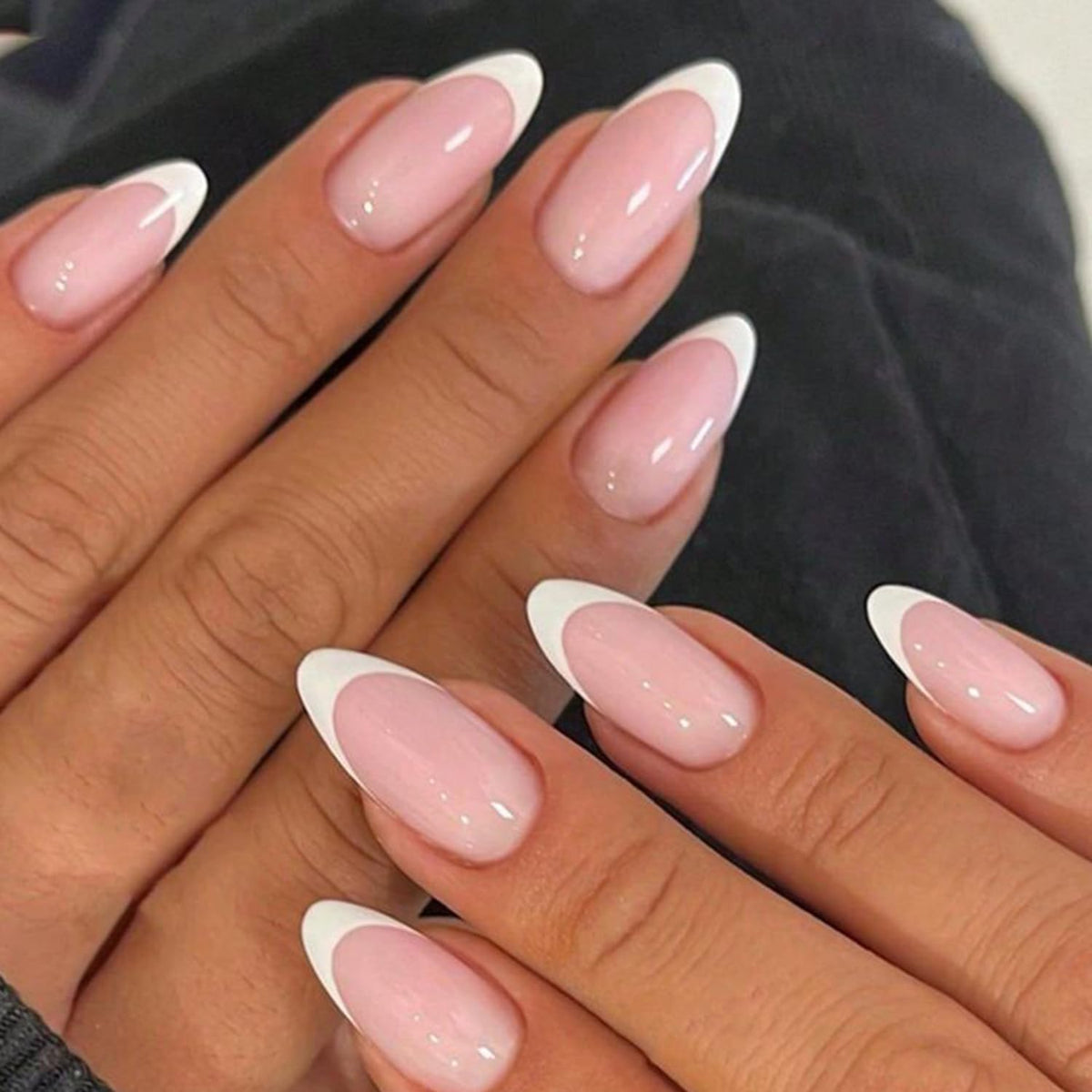modelones French Tip Press on Nails Almond front view with packaging