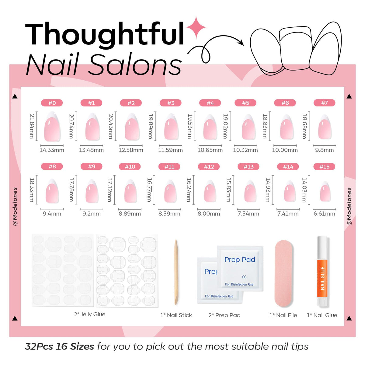 modelones French Tip Press on Nails Almond on hands