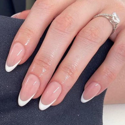 modelones French Tip Press on Nails Short Almond kit with 32 pieces