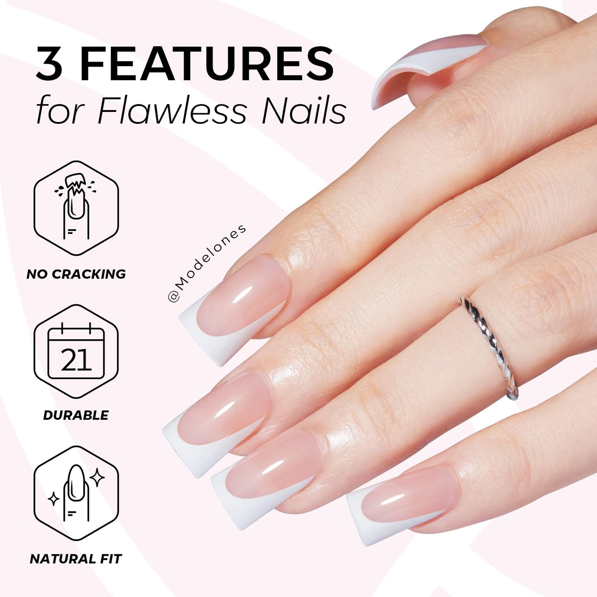 modelones French Tip Press on Nails Short in a stylish display