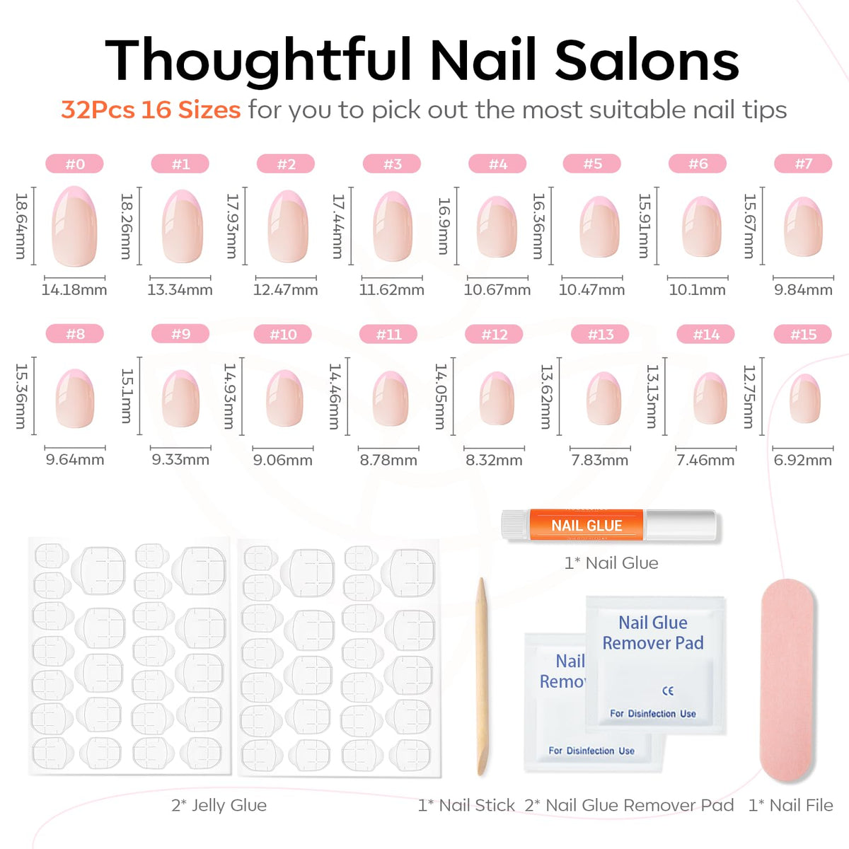 modelones French Tip Press on Nails Short showing different sizes
