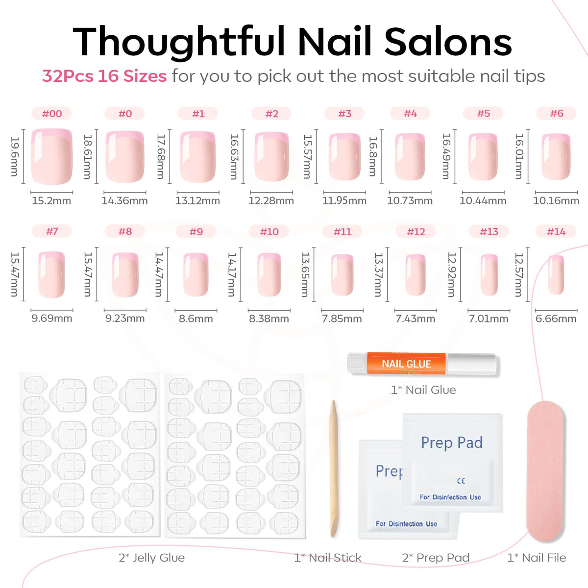 modelones French Tip Press on Nails Short with accessories