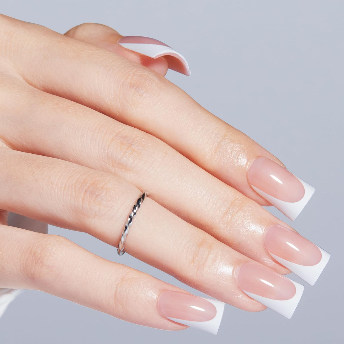 modelones French Tip Press on Nails Short with nail glue and accessories