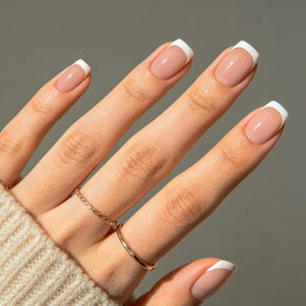 modelones French Tips Press on Nails Short Square pink and white set