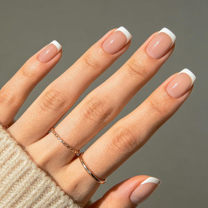 modelones French Tips Press on Nails Short Square pink and white set